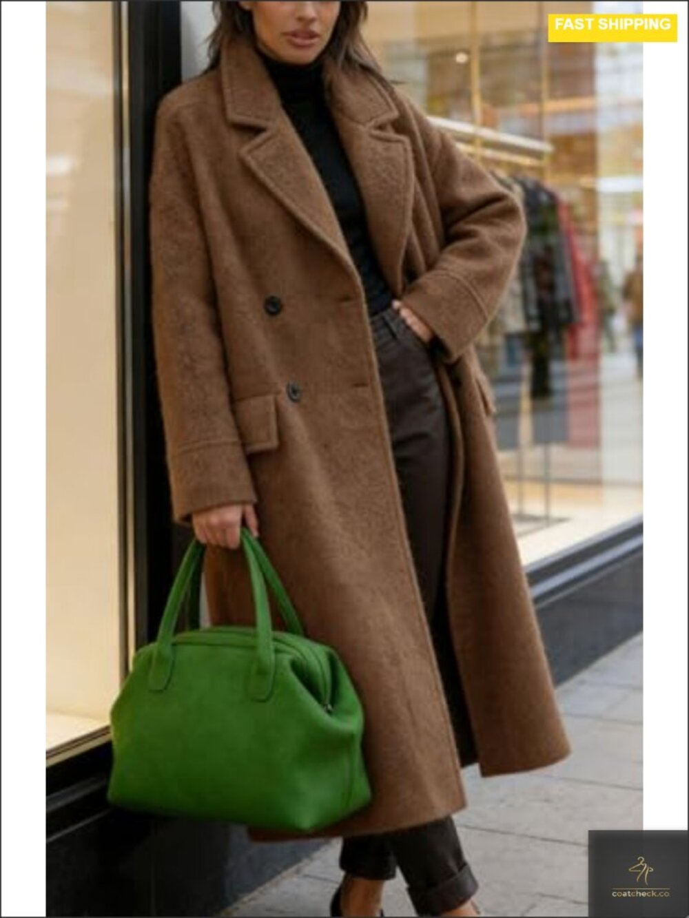 Oversized Long Winter Wool Blend Pea Trench Coat - Picture 2 of 6